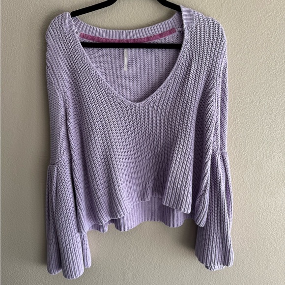 Free People Damsel Lavender Belle Sleeved Vneck Knit Pullover Sweater - small - Picture 5 of 12